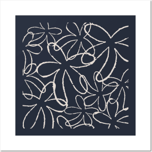 FLOWER DOODLE SOFT PINK WITH DARK BLUE/NAVY BACKGROUND Posters and Art